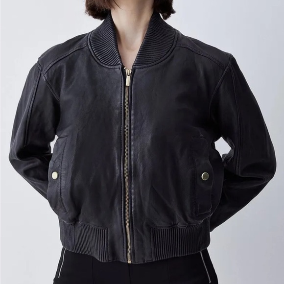 Karen Millen Vintage Washed Leather Bomber Jacket New With Tags Sold Out Online - Picture 2 of 6